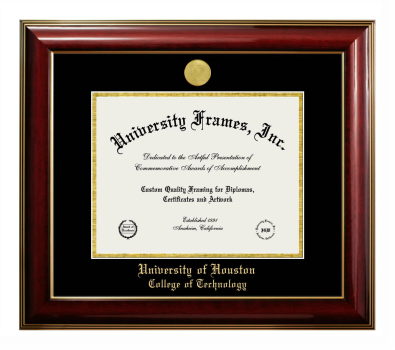 University of Houston College of Technology Diploma Frame in Classic Mahogany with Gold Trim with Black & Gold Mats for document: 8 1/2"h x 11"w  