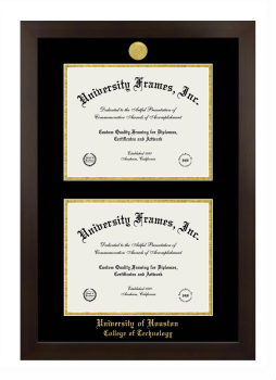 University of Houston College of Technology Double Degree (Stacked) Frame in Manhattan Espresso with Black & Gold Mats for document: 8 1/2"h x 11"w  , document: 8 1/2"h x 11"w  