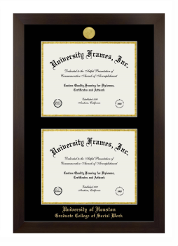 University of Houston Graduate College of Social Work Double Degree (Stacked) Frame in Manhattan Espresso with Black & Gold Mats for document: 8 1/2"h x 11"w  , document: 8 1/2"h x 11"w  