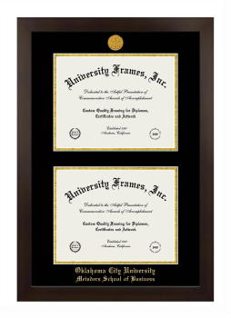 Oklahoma City University Meinders School of Business Double Degree (Stacked) Frame in Manhattan Espresso with Black & Gold Mats for document: 8 1/2"h x 11"w  , document: 8 1/2"h x 11"w  