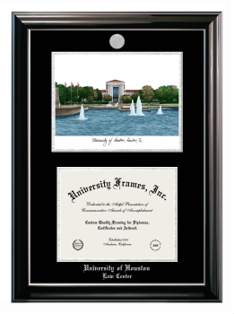 University of Houston Law Center Double Opening with Campus Image (Stacked) Frame in Classic Ebony with Silver Trim with Black & Silver Mats for document: 8 1/2"h x 11"w  