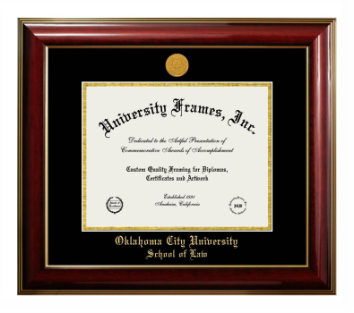 Oklahoma City University School of Law Diploma Frame in Classic Mahogany with Gold Trim with Black & Gold Mats for document: 8 1/2"h x 11"w  