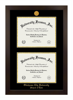 Oklahoma City University School of Law Double Degree (Stacked) Frame in Manhattan Espresso with Black & Gold Mats for document: 8 1/2"h x 11"w  , document: 8 1/2"h x 11"w  