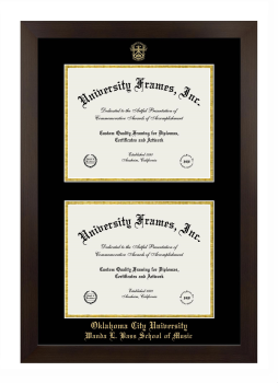 Oklahoma City University Wanda L. Bass School of Music Double Degree (Stacked) Frame in Manhattan Espresso with Black & Gold Mats for document: 8 1/2"h x 11"w  , document: 8 1/2"h x 11"w  