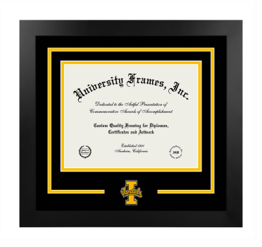 University of Idaho College of Education Logo Mat Frame in Manhattan Black with Black & Amber Mats for document: 8 1/2"h x 11"w  