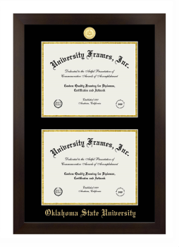 Oklahoma State University Double Degree (Stacked) Frame in Manhattan Espresso with Black & Gold Mats for document: 8 1/2"h x 11"w  , document: 8 1/2"h x 11"w  