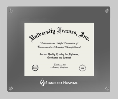 Stamford Hospital Lucent Clear-over-Smoke Frame in Lucent Smoke Moulding with Lucent Smoke Mat for document: 8 1/2"h x 11"w  