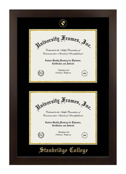 Stanbridge College Double Degree (Stacked) Frame in Manhattan Espresso with Black & Gold Mats for document: 8 1/2"h x 11"w  , document: 8 1/2"h x 11"w  
