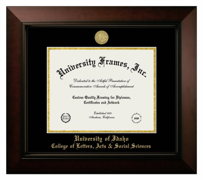 University of Idaho College of Letters, Arts & Social Sciences Diploma Frame in Legacy Black Cherry with Black & Gold Mats for document: 8 1/2"h x 11"w  