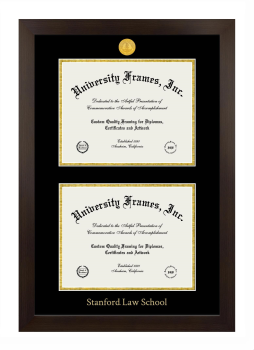 Stanford Law School Double Degree (Stacked) Frame in Manhattan Espresso with Black & Gold Mats for document: 8 1/2"h x 11"w  , document: 8 1/2"h x 11"w  