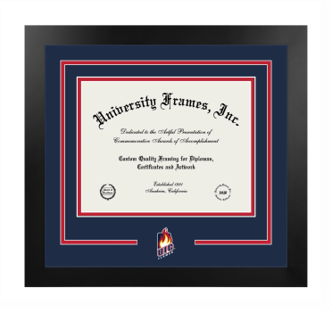 University of Illinois at Chicago Logo Mat Frame in Manhattan Black with Navy Blue & Red Mats for DOCUMENT: 8 1/2"H X 11"W  