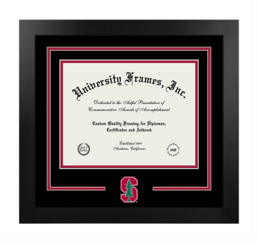 Stanford University School of Engineering Logo Mat Frame in Manhattan Black with Black & Crimson Mats for document: 8 1/2"h x 11"w  