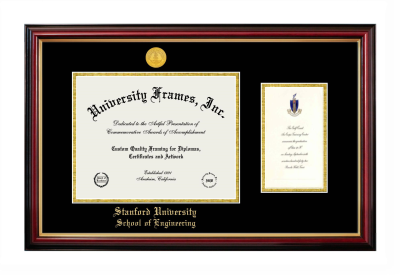 Stanford University School of Engineering Diploma with Announcement Frame in Petite Mahogany with Gold Trim with Black & Gold Mats for document: 8 1/2"h x 11"w  , diploma: 7"h x 4"w  