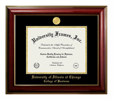 University of Illinois at Chicago College of Business Diploma Frame in Classic Mahogany with Gold Trim with Black & Gold Mats for document: 8 1/2"h x 11"w  