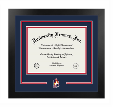 University of Illinois at Chicago College of Business Logo Mat Frame in Manhattan Black with Navy Blue & Red Mats for document: 8 1/2"h x 11"w  