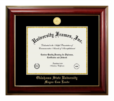 Oklahoma State University Magna Cum Laude Diploma Frame in Classic Mahogany with Gold Trim with Black & Gold Mats for document: 8 1/2"h x 11"w  