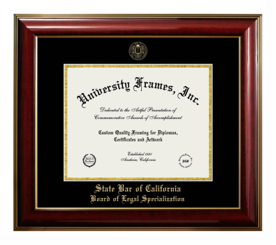 State Bar of California Board of Legal Specialization Diploma Frame in Classic Mahogany with Gold Trim with Black & Gold Mats for DOCUMENT: 8 1/2"H X 11"W  