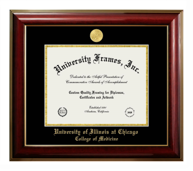 University of Illinois at Chicago College of Medicine Diploma Frame in Classic Mahogany with Gold Trim with Black & Gold Mats for document: 8 1/2"h x 11"w  