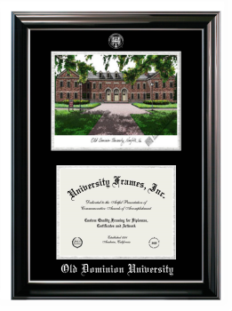 Old Dominion University Double Opening with Campus Image (Stacked) Frame in Classic Ebony with Silver Trim with Black & Silver Mats for document: 8 1/2"h x 11"w  