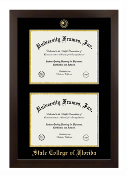 State College of Florida Double Degree (Stacked) Frame in Manhattan Espresso with Black & Gold Mats for document: 8 1/2"h x 11"w  , document: 8 1/2"h x 11"w  