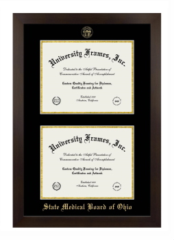 State Medical Board of Ohio Double Degree (Stacked) Frame in Manhattan Espresso with Black & Gold Mats for document: 8 1/2"h x 11"w  , document: 8 1/2"h x 11"w  