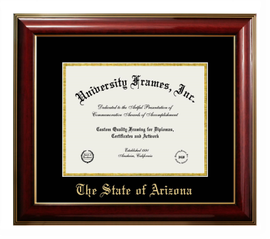 State of Arizona Diploma Frame in Classic Mahogany with Gold Trim with Black & Gold Mats for DOCUMENT: 8 1/2"H X 11"W  