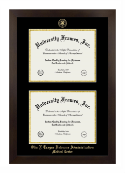 Olin E Teague Veterans Administration Medical Center Double Degree (Stacked) Frame in Manhattan Espresso with Black & Gold Mats for document: 8 1/2"h x 11"w  , document: 8 1/2"h x 11"w  