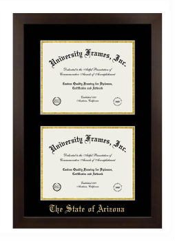 State of Arizona Double Degree (Stacked) Frame in Manhattan Espresso with Black & Gold Mats for document: 8 1/2"h x 11"w  , document: 8 1/2"h x 11"w  