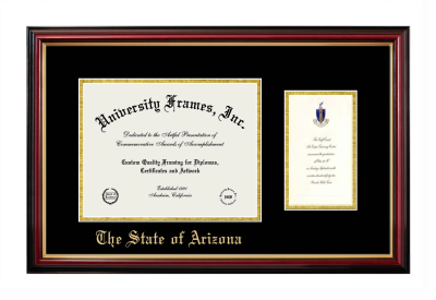 State of Arizona Diploma with Announcement Frame in Petite Mahogany with Gold Trim with Black & Gold Mats for document: 8 1/2"h x 11"w  , diploma: 7"h x 4"w  