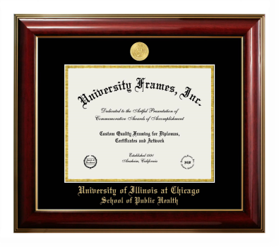 University of Illinois at Chicago School of Public Health Diploma Frame in Classic Mahogany with Gold Trim with Black & Gold Mats for document: 8 1/2"h x 11"w  