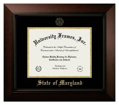 State of Maryland Diploma Frame in Legacy Black Cherry with Black & Gold Mats for DOCUMENT: 8 1/2"H X 11"W  