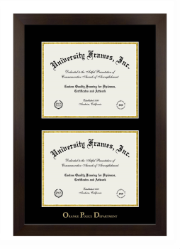 Orange Police Department Double Degree (Stacked) Frame in Manhattan Espresso with Black & Gold Mats for document: 8 1/2"h x 11"w  , document: 8 1/2"h x 11"w  