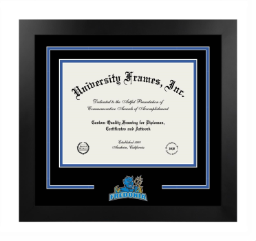 State University of New York at Fredonia Logo Mat Frame in Manhattan Black with Black & Royal Blue Mats for DOCUMENT: 8 1/2"H X 11"W  