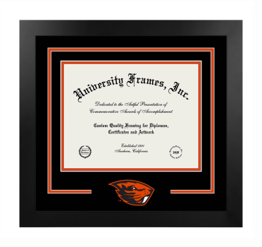 Oregon State University Logo Mat Frame in Manhattan Black with Black & Orange Mats for DOCUMENT: 8 1/2"H X 11"W  