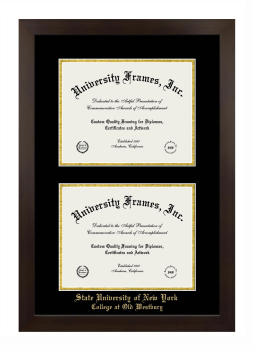 State University of New York College at Old Westbury Double Degree (Stacked) Frame in Manhattan Espresso with Black & Gold Mats for document: 8 1/2"h x 11"w  , document: 8 1/2"h x 11"w  