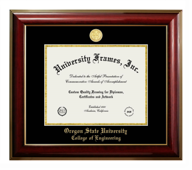 Oregon State University College of Engineering Diploma Frame in Classic Mahogany with Gold Trim with Black & Gold Mats for document: 8 1/2"h x 11"w  