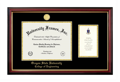 Oregon State University College of Engineering Diploma with Announcement Frame in Petite Mahogany with Gold Trim with Black & Gold Mats for document: 8 1/2"h x 11"w  , diploma: 7"h x 4"w  
