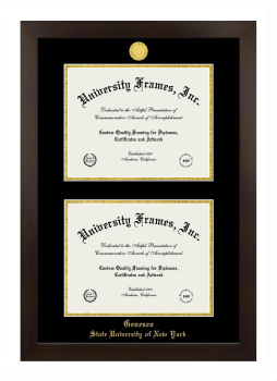 State University of New York Geneseo Double Degree (Stacked) Frame in Manhattan Espresso with Black & Gold Mats for document: 8 1/2"h x 11"w  , document: 8 1/2"h x 11"w  