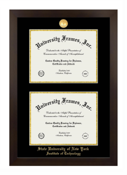 State University of New York Institute of Technology Double Degree (Stacked) Frame in Manhattan Espresso with Black & Gold Mats for document: 8 1/2"h x 11"w  , document: 8 1/2"h x 11"w  
