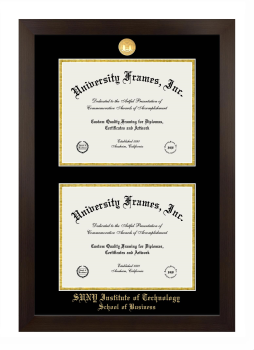 State University of New York Institute of Technology School of Business Double Degree (Stacked) Frame in Manhattan Espresso with Black & Gold Mats for document: 8 1/2"h x 11"w  , document: 8 1/2"h x 11"w  