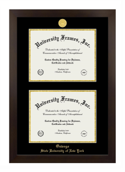 State University of New York Oswego Double Degree (Stacked) Frame in Manhattan Espresso with Black & Gold Mats for document: 8 1/2"h x 11"w  , document: 8 1/2"h x 11"w  