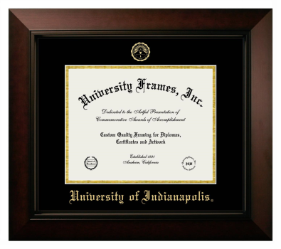 University of Indianapolis Diploma Frame in Legacy Black Cherry with Black & Gold Mats for DOCUMENT: 8 1/2"H X 11"W  