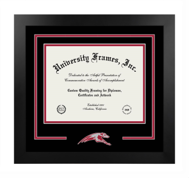 University of Indianapolis Logo Mat Frame in Manhattan Black with Black & Crimson Mats for DOCUMENT: 8 1/2"H X 11"W  
