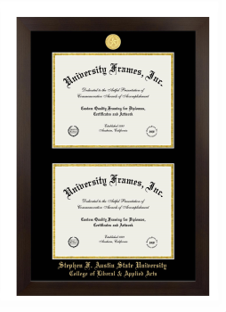 Stephen F. Austin State University College of Liberal & Applied Arts Double Degree (Stacked) Frame in Manhattan Espresso with Black & Gold Mats for document: 8 1/2"h x 11"w  , document: 8 1/2"h x 11"w  