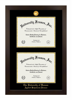 University of Kansas Applied Behavioral Science Double Degree (Stacked) Frame in Manhattan Espresso with Black & Gold Mats for document: 8 1/2"h x 11"w  , document: 8 1/2"h x 11"w  