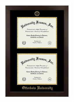 Otterbein University Double Degree (Stacked) Frame in Manhattan Espresso with Black & Gold Mats for document: 8 1/2"h x 11"w  , document: 8 1/2"h x 11"w  