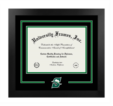 Logo Mat Frame in Manhattan Black with Black & Kelly Green Mats for DOCUMENT: 8 1/2"H X 11"W  