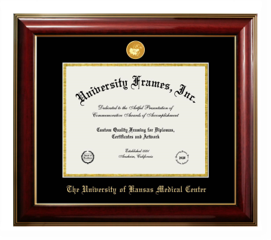University of Kansas Medical Center Diploma Frame in Classic Mahogany with Gold Trim with Black & Gold Mats for document: 8 1/2"h x 11"w  