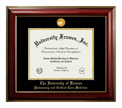 University of Kansas Pulmonary and Critical Care Medicine Diploma Frame in Classic Mahogany with Gold Trim with Black & Gold Mats for document: 8 1/2"h x 11"w  