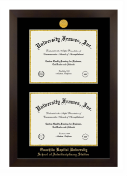Ouachita Baptist University School of Interdisciplinary Studies Double Degree (Stacked) Frame in Manhattan Espresso with Black & Gold Mats for document: 8 1/2"h x 11"w  , document: 8 1/2"h x 11"w  